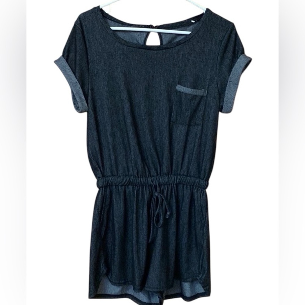 Denim Look Flirty Romper Size Medium Chambray